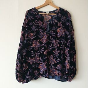 Sundance Top Blouse Women L/M*Floral Velvet Burnout Silk Blend Puff Sleev Fairy